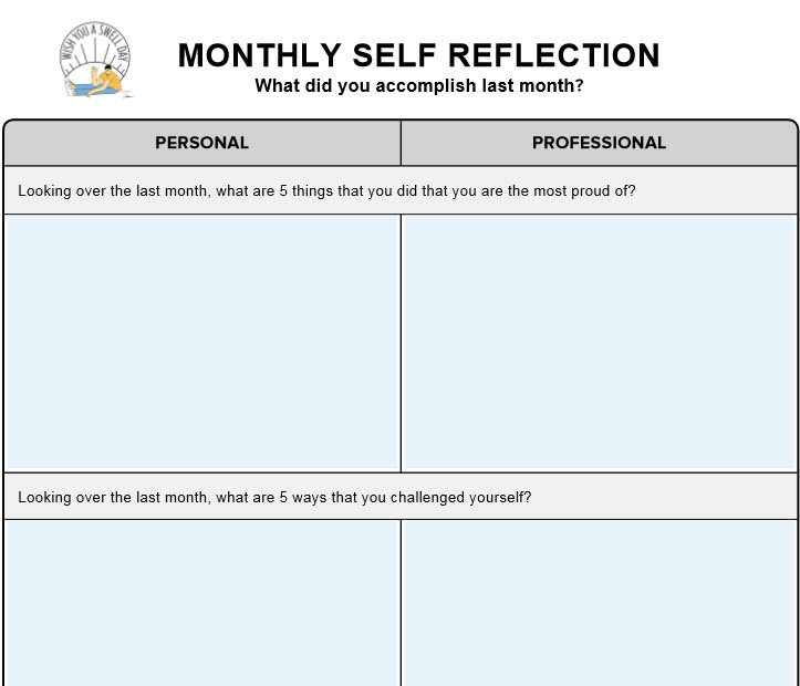 Preview of monthly self-reflection worksheet created by Taylor